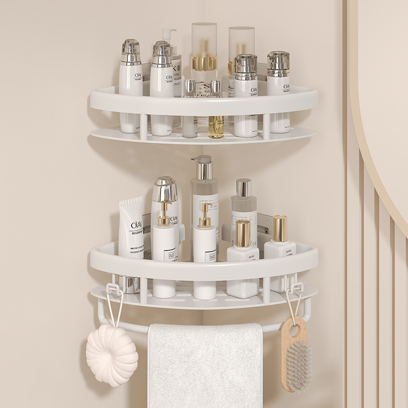 卫生间置物架浴室洗漱台三角架子B免打孔洗手间厕所转角收纳奶油