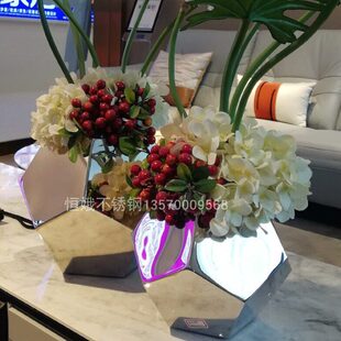 不锈钢花瓶 台面小花盆客厅 创意花器 金属装饰花插 镜面花瓶现代
