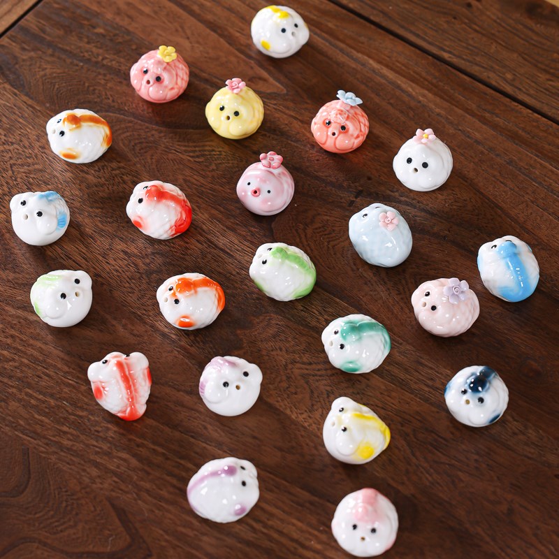 陶瓷捏花吐泡泡小金鱼粉色t小清新文创彩色瓷器茶桌小摆件香插香