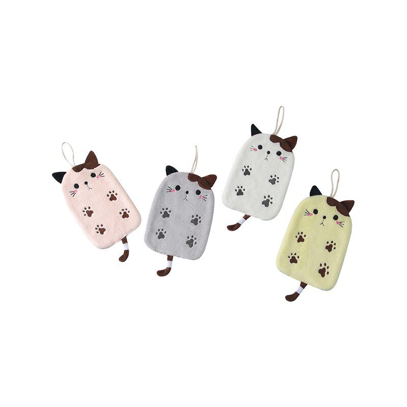 JOJO L. D.word.珊瑚绒平面猫咪绣花擦手巾浴室挂式  美言