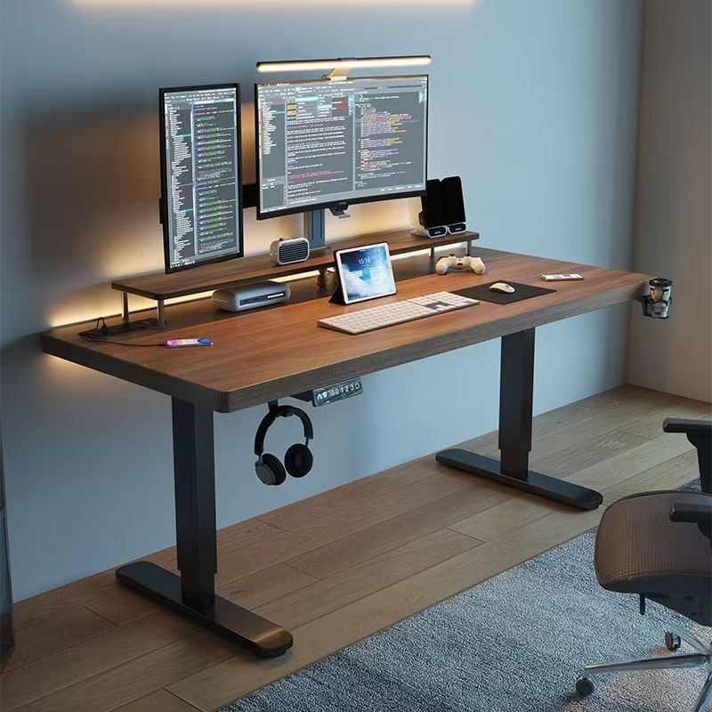 智能电动升降桌实木电脑桌可升降学公书桌电竞桌家用工作台