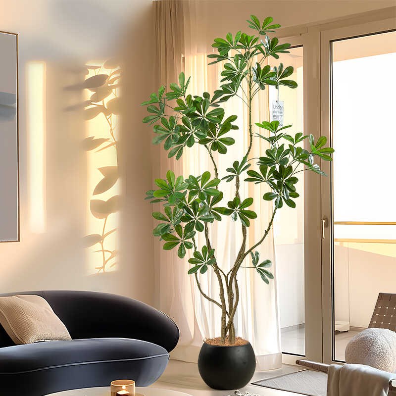 鸭脚木高级仿生绿植造景客厅氛围沙发旁边落地装饰摆件假树盆栽