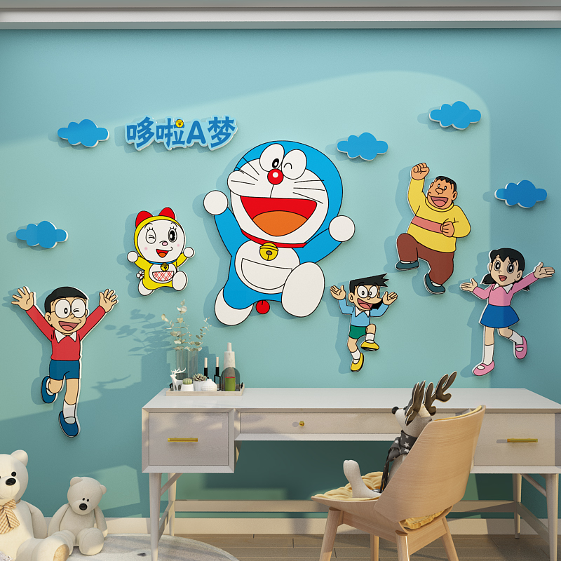 儿童房间布置哆啦梦墙面装饰用品男女孩卧室床头卡通背景贴纸画