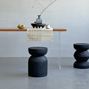 侘寂风碳化实木沙发边几茶几床头桌坐凳木墩茶凳装饰