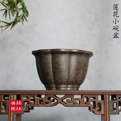 玲珑清供小品盆莲花碗盆古铜泥松柏黄杨菖蒲文竹子桌面绿植微景观