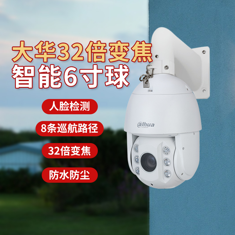 大华400万监控摄像头数字网络高速球机32倍变焦云台设备农田/鱼塘