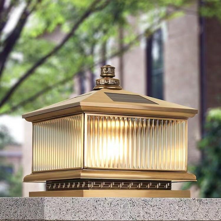 太阳能庭院灯户外全铜别墅欧式大门柱灯防水花园围墙柱头灯接电款
