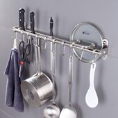 免打孔厨房挂杆壁挂不锈钢吸壁式 排钩置物杆挂架 多功能活动挂钩式