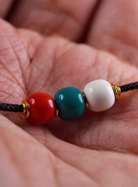 原矿玉化绿松石红绿灯南红克万色俄料瓷白蜜蜡白蜡手持顶腰配珠