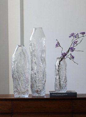OOOOH侘寂风冰纹玻璃落地大花瓶马醉木吊钟枝条水培大号花瓶摆件