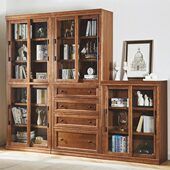 胡桃色推拉门实木防尘书柜家用落地书房卧室客厅组合书架储物书橱