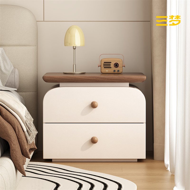 三梦实木床头柜家用卧室20u25新款小型中古奶油风现代简约床边柜