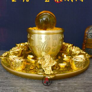 黄铜金蟾吐宝聚财阵招财摆件百福缸家中客厅财位门店铺公司办公室