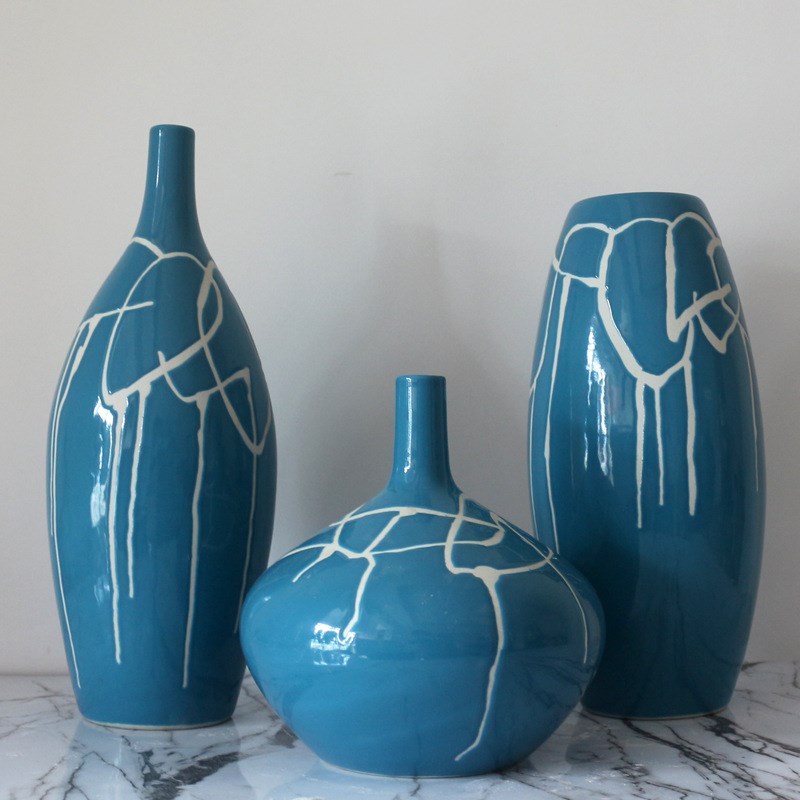 简约现代流釉创意文艺台面客厅陶瓷插花瓶M北欧风摆件鲜花水养干