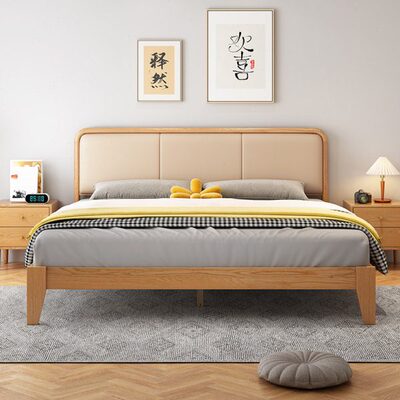 北欧白蜡木实木床软包一米八双人床软靠背床主卧室1.5米日式矮床