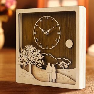 方形钟表挂钟客厅大现代创意3d装 饰木艺石英钟静音卧室时钟12英寸