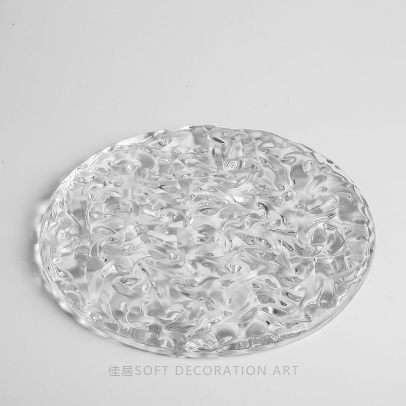 现代简约轻奢创i意艺术软装桌面圆形玻璃托盘样板房间卧室客厅摆