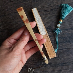 红湘妃折扇天然斑竹小扇子 迷你掌中宝茶道文玩折扇 空白寸竹扇