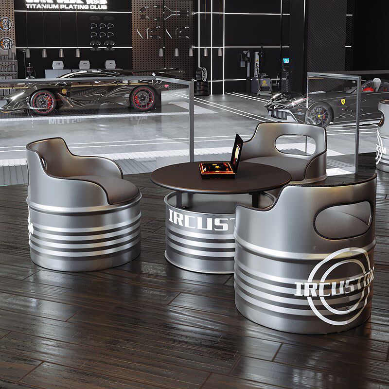 工业风油桶沙发酒吧吧卡座咖啡店办公室休息区铁艺茶几桌椅