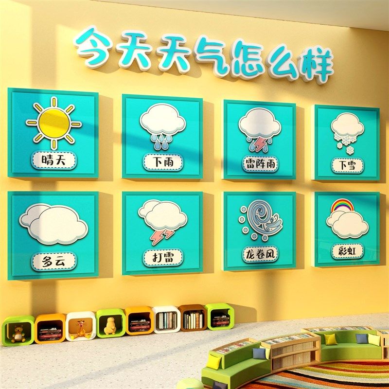 幼儿园墙面装饰天气预报气象站环创题画托管班走廊大厅形布置,家居饰品,文化墙贴,淘宝优惠券,粉丝福利购,淘宝优惠卷