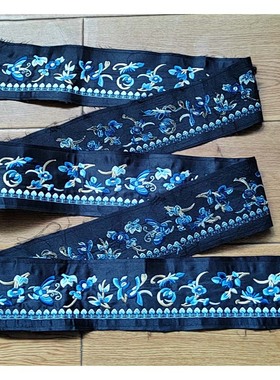 汉晚三蓝色子刺绣女服绣做古董衣靛仿古董如意襟