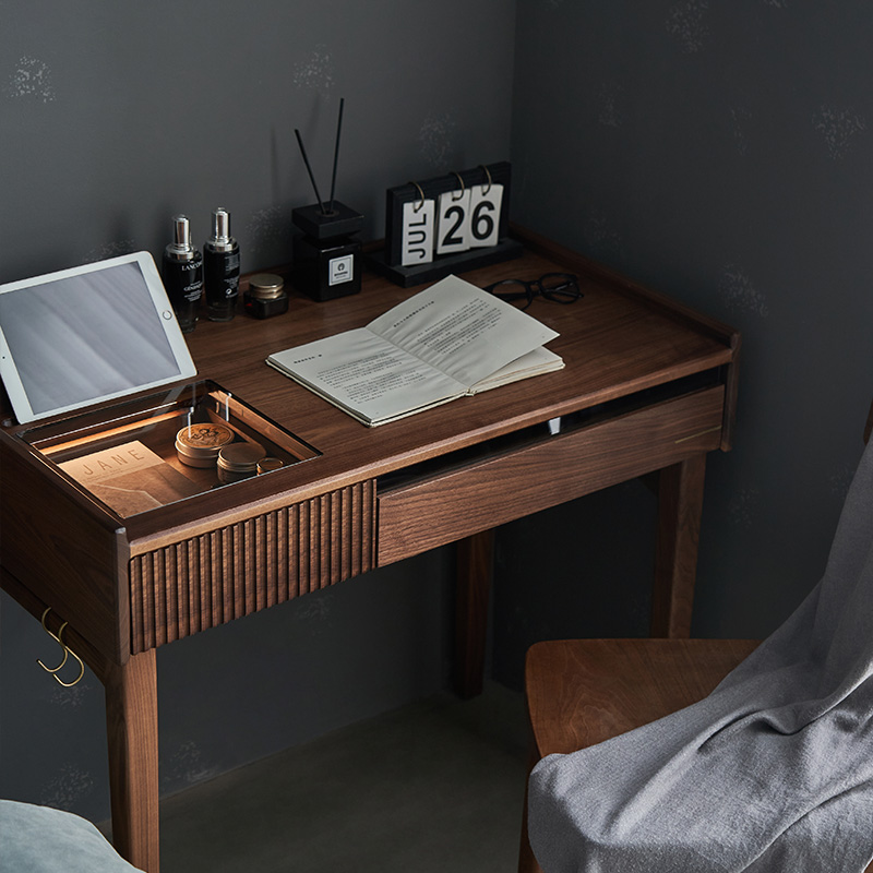 实木书桌简约现代学生家用电脑桌小户型卧室书房黑胡桃办公书桌