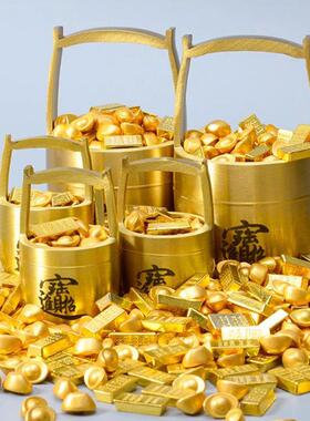 一桶金摆件黄铜聚宝盆纯铜招财聚财客厅办公室桌面金元宝装饰品