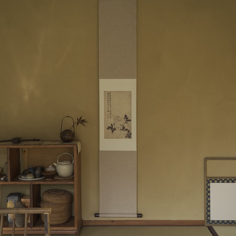 是名一鹿  墨竹牡丹写意中式挂轴茶空间文雅国风书房挂轴装饰画