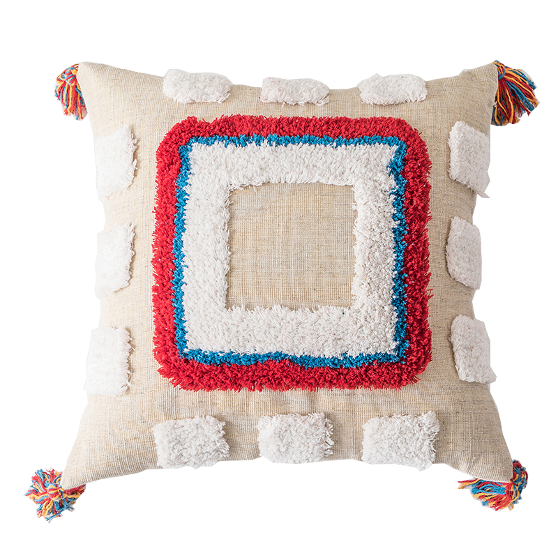 摩洛哥风簇绒抱枕客厅沙发刺绣靠垫床头靠背垫流苏抱枕毛绒靠垫