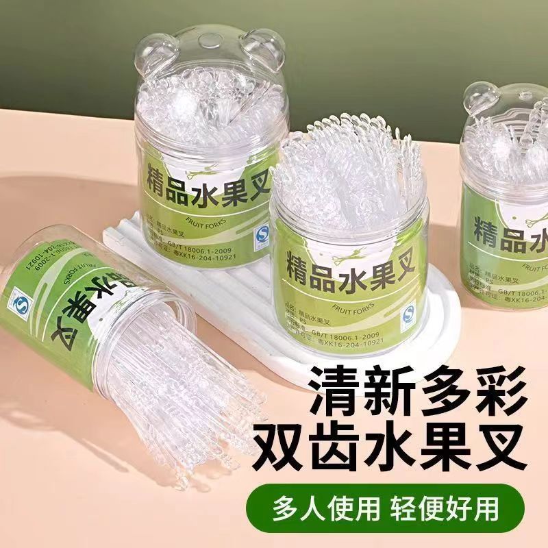 新款食品级一次性小熊瓶装水果叉