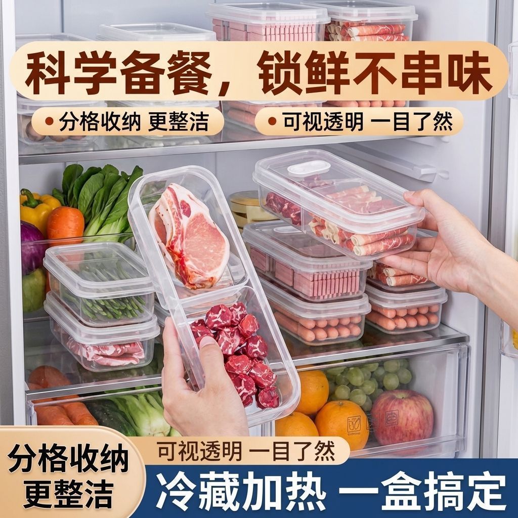 新款窄缝冰箱分格密封保鲜盒带盖