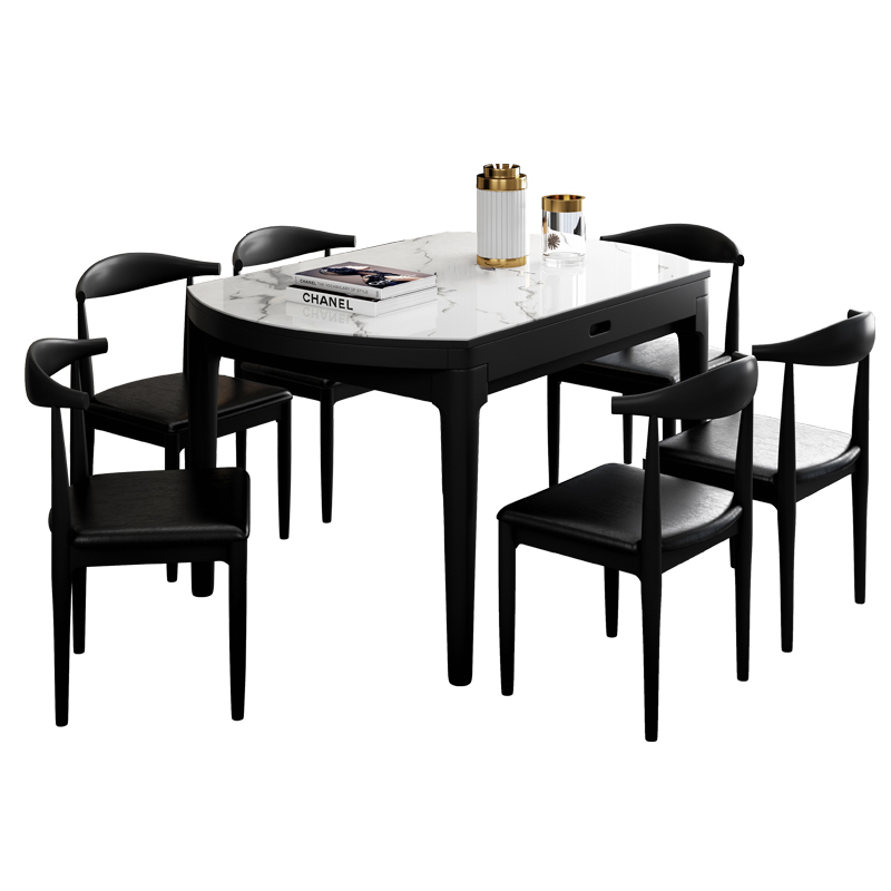 岩板餐桌椅意式极简伸缩方圆两用现代小户型家用饭桌子