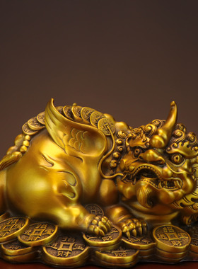 黄铜貔貅 金钱貔貅 家居办公室摆件 店铺铜摆件  独角貔貅