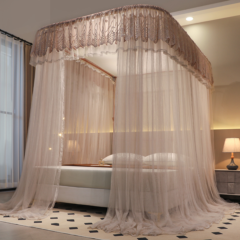 轨道蚊帐家用卧室U型导轨落地2023年新款宫廷可伸缩免安装床帘