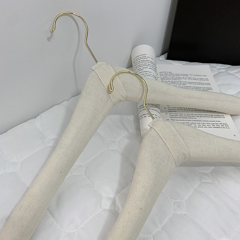 手工定制海绵三架布艺衣架棉麻衣挂45cm 实木衣挂西服衣架子 无痕