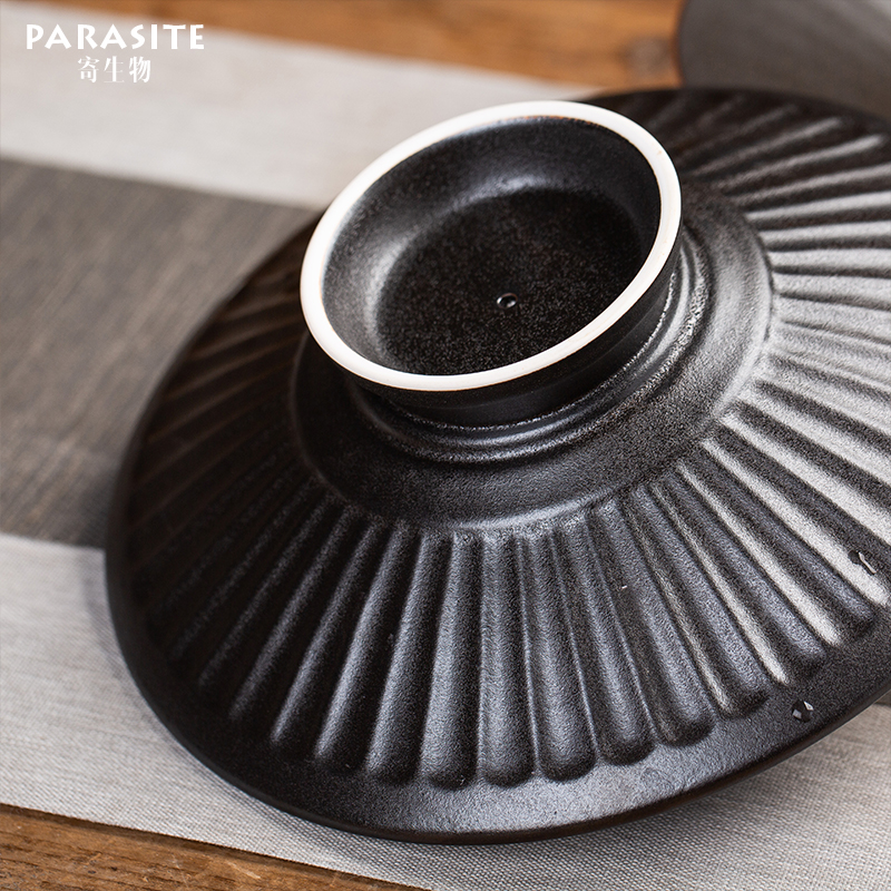 黑色高档花盘微景观苔藓植物造景装饰器皿陶瓷盘子蕨类可水养花器