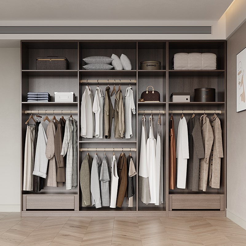 实木衣柜家用卧室新款梳妆台一体六门到顶大衣橱转角书桌组合柜子