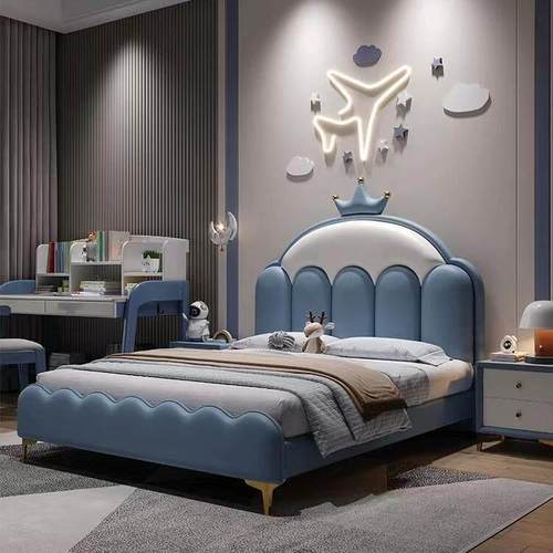 儿童床现代简约1.35米男孩单人床女孩公主床1米2童趣实木软包床