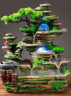 山水高山循环水客厅乔迁装饰品生财落地风水轮假山流水喷泉摆件