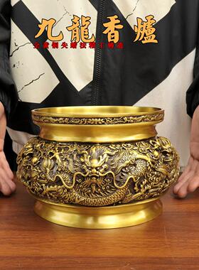 精工纯铜九龙香炉盘龙炉二龙戏珠香薰炉家用佛堂焚香烧香供佛摆件