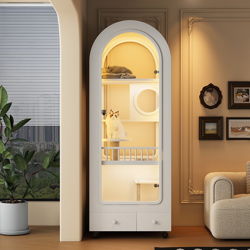 法式拱形风格猫别墅实木猫柜带厕所一体猫屋家用室内不占地猫笼子