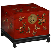 新中式 彩绘箱几仿古实木客厅沙发边几方箱官箱彩绘描金樟木箱家具