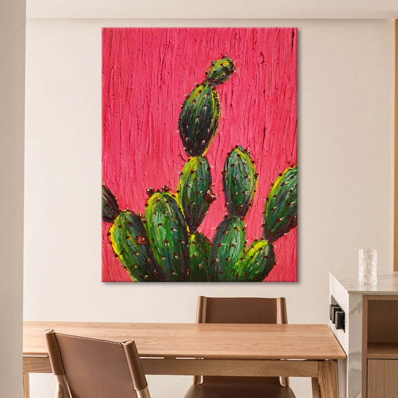 撞色仙人掌手绘油画田园风植物装饰画客厅挂画玄关立体丙烯肌理画图片