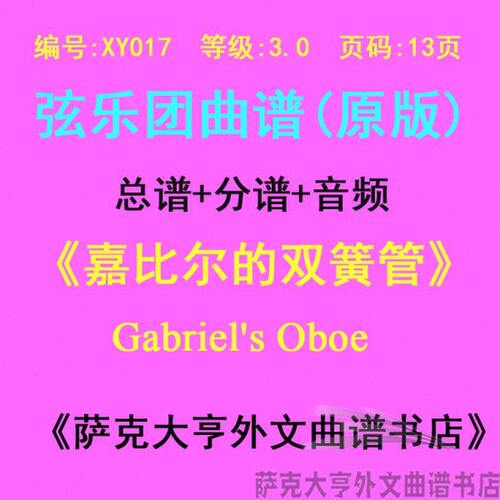 XY017-(3.0级) 嘉比尔的双簧管弦乐合奏总谱+分谱Gabriel's Oboe