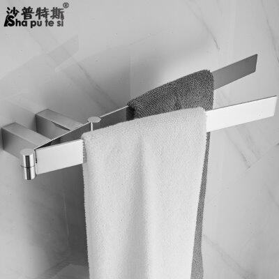 全铜双杆方形实心镀铬毛巾杆旋转挂衣杆浴室墙壁五金挂件