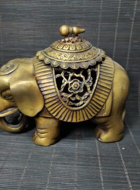 纯铜大象香炉摆件黄铜仿古盘香香薰炉香道用品家居装饰品古玩铜器