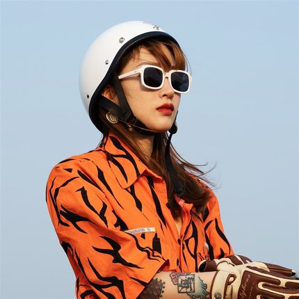 TTCO日式复古机车玻璃钢头盔小盔体哈雷瓢盔电动车玻璃钢帽檐半盔