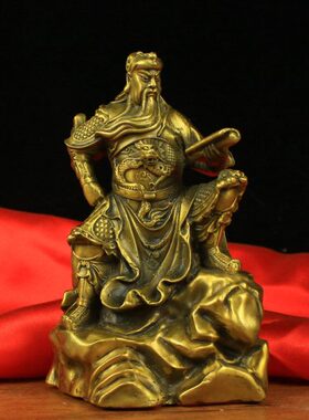 纯铜看书关公摆件全铜客厅夜读春秋玄关办公室桌面装饰关羽关二爷