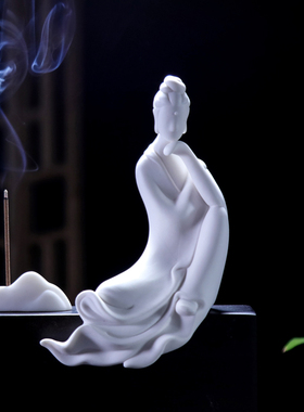 德化白瓷香插无相佛人物禅意摆件中式居家玄关办公桌面创意小礼品