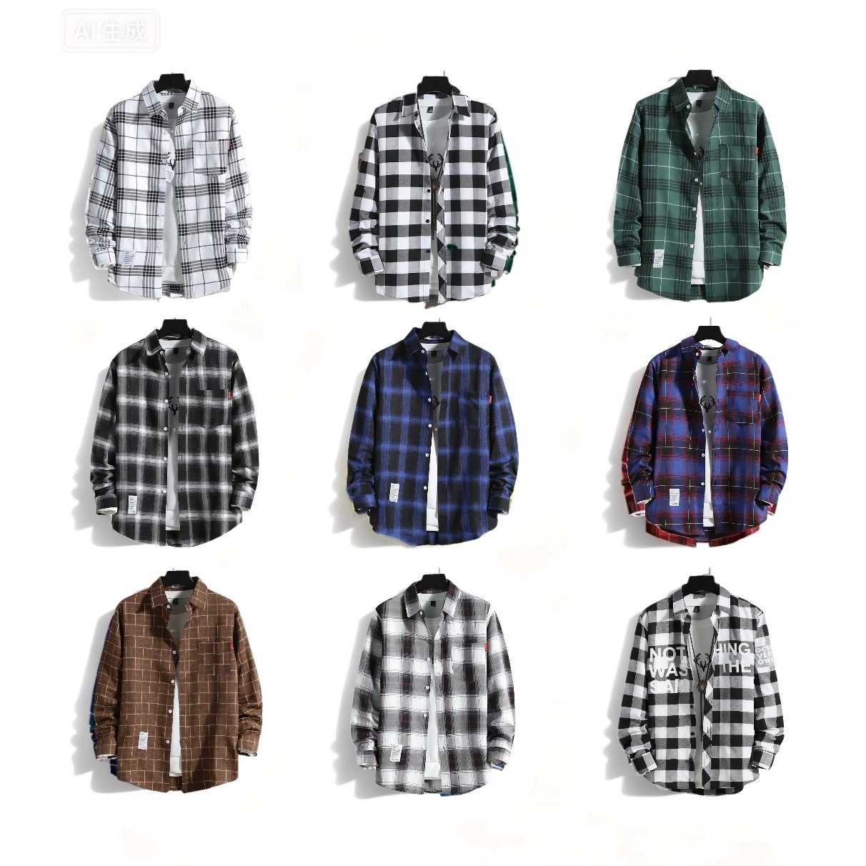 长袖衬衫男港风宽松潮流青年学生外套上衣服春秋新款男装格子衬衣